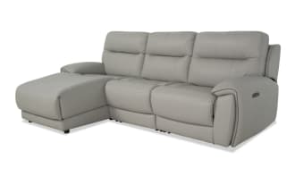 Illusion Gray Leather 110'' Power Reclining 3 Piece Left Arm Facing Chaise Sectional with Armless Power Recliner & Power Headrest