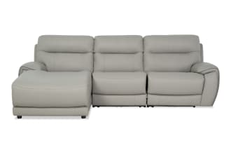 Illusion Gray Leather 110'' Power Reclining 3 Piece Left Arm Facing Chaise Sectional with Armless Power Recliner & Power Headrest