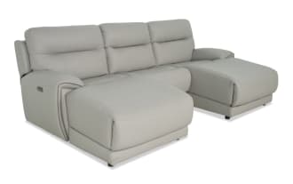 Illusion Gray Leather 111'' Power Reclining 3 Piece Dual Chaise Sectional with Power Headrest