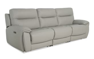 Illusion Gray Leather 107'' Power Reclining Sofa with Armless Chair & Power Headrest