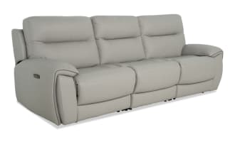 Illusion Gray Leather 107'' Power Reclining Sofa with Armless Power Recliner & Power Headrest