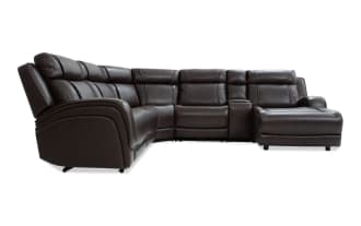 Tracker Brown Leather 121'' Power Reclining 6 Piece Right Arm Facing Chaise Sectional with Power Headrest
