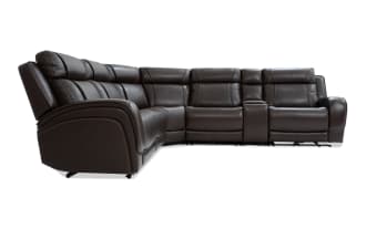 Tracker Brown Leather 131'' Power Reclining 6 Piece Sectional with Power Headrest