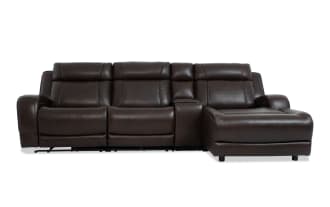 Tracker Brown Leather 121'' Power Reclining 4 Piece Right Arm Facing Chaise Sectional with Armless Power Recliner & Power Headrest