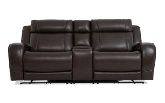 Tracker Brown Leather 92'' Power Reclining Console Loveseat