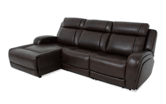 Tracker Brown Leather 108'' Power Reclining 3 Piece Left Arm Facing Chaise Sectional with Armless Chair & Power Headrest