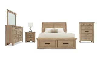 Hudson 5 Piece Queen Natural Storage Platform Bedroom Set