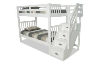Chadwick Twin/Twin White Stairway Bunk Bed with 2 Mattresses