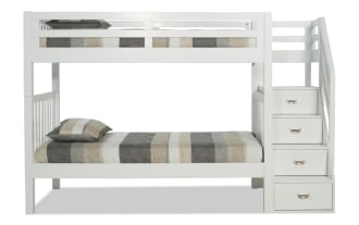 Chadwick Twin/Twin White Stairway Bunk Bed with 2 Mattresses
