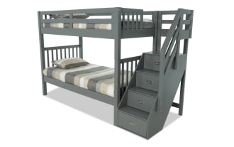Chadwick Twin/Twin Gray Stairway Bunk Bed with 2 Mattresses