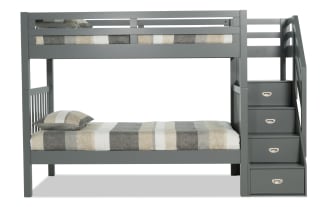 Chadwick Twin/Twin Gray Stairway Bunk Bed with 2 Mattresses