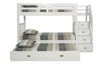 Chadwick Twin/Twin White Stairway Bunk Bed with 2 Mattresses & Twin Trundle