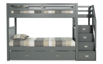 Chadwick Twin/Twin Gray Stairway Bunk Bed with 2 Mattresses & Twin Trundle