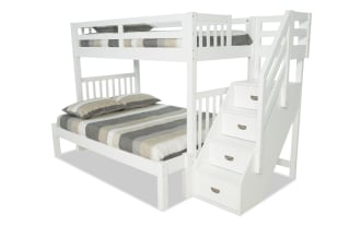 Chadwick Twin/Twin White Stairway Bunk Bed with 2 Memory Foam Mattresses
