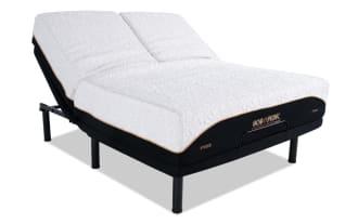 Power Bob Elite Base with Copper Sport Hybrid 11.5" Queen Dual Split Head Mattress in white and black, featuring copper-infused cooling cover, plush and firm sides, and adjustable split head design for personalized comfort and temperature regulation.