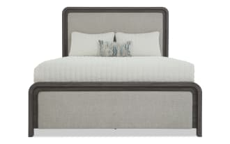 Cascade Full Gray & Beige Upholstered Panel Bed with plush polyester fabric, smooth rounded corners, and transitional style from the Cascade Bedroom collection.