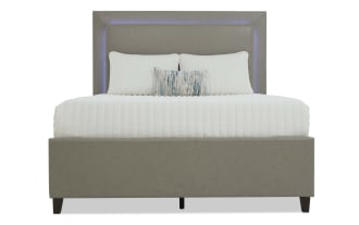 Performa King Light Beige Faux Leather Upholstered Storage Panel Bed
