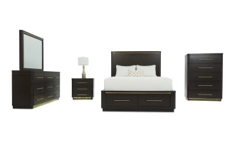 Luxe 5 Piece King Brown Storage Platform Bedroom Set