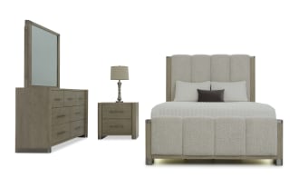 Catalina 4 Piece King Light Gray & White Upholstered Storage Platform Bedroom Set