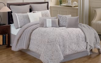 Hollis Queen Gray Damask 12 Piece Comforter Set
