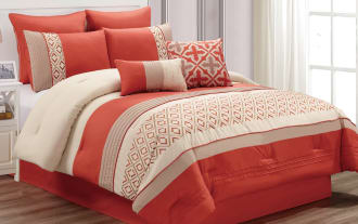 Marcella Queen Orange/Multi Geometric 7 Piece Comforter Set