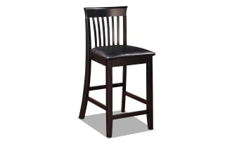 Craftsman Black Faux Leather Slat Back Counter Height Stool