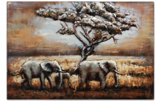 Elephant Herd Iron Wall Sculpture Art