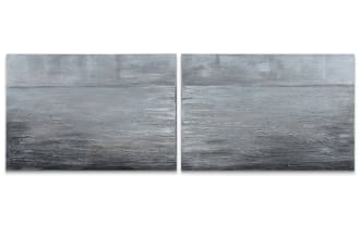 Set of 2 100% Handpainted Silver Sea Art Canvases