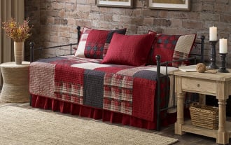 Suny Daybed Red Plaid 5 Piece Quilt Set