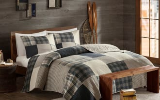 Suny King/California King Camel Plaid 3 Piece Quilt Set