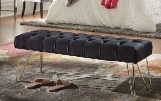 Porsha Black Velvet Tufted Bench