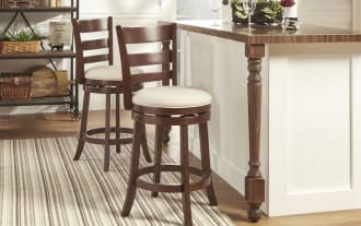 Hya Beige Faux Leather Ladder Back Counter Height Swivel Stool