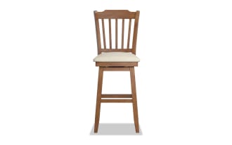 Beige & Oak Slat Back Bar Height Swivel Stool