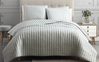 Moon Queen Light Gray Striped 3 Piece Comforter Set