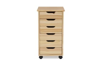 Edison Natural 6 Drawer Solid Wood Rolling Cart