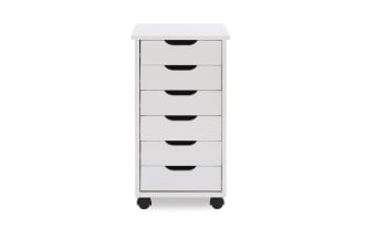 Edison White 6 Drawer Solid Wood Rolling Cart