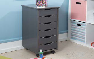 Edison Gray 6 Drawer Solid Wood Rolling Cart