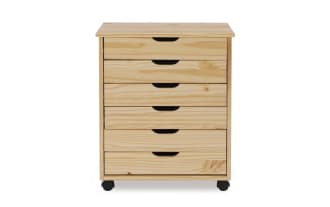 Edison Natural 6 Drawer Solid Wood Rolling Cart