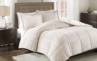Johnny Full/Queen Champagne Striped 3 Piece Comforter Set