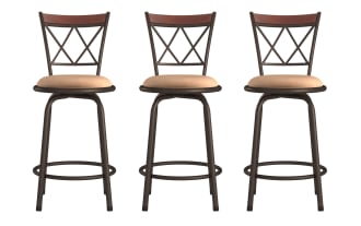 Lamar Brown & Bronze Cross Back Counter Height Adjustable Stool (Set of 3)