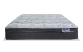Affinity Hybrid 12'' Twin Plush Mattress with gray quilted knit cover, memory foam upholstery, and dark gray fabric base from Bob-O-Pedic Affinity collection.
