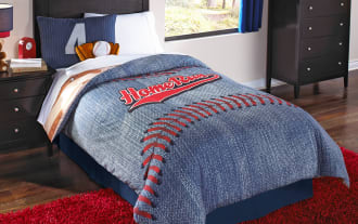 Home Run Full Blue Novelty Reversible 6 Piece Comforter Set