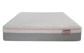 Affinity Hybrid 10'' Twin Cushion Firm Mattress with quilted knit cover, gray fabric base, and Bob-O-Pedic memory foam for firm, breathable support.
