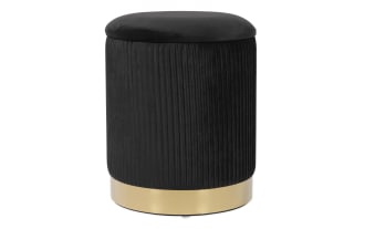 Rain Black Velvet Storage Ottoman