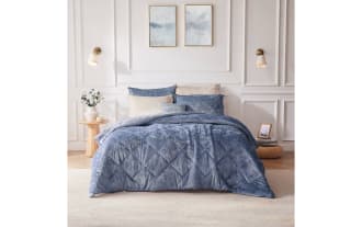 Hawken Full/Queen Light Blue Solid Velvet Reversible 4 Piece Comforter Set with plush microfiber, velvet fabric, and glam quilted design for bedroom or dorm decor.