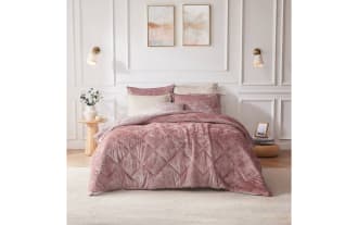Hawken King/California King blush velvet reversible 4-piece comforter set in glam style, featuring plush pink velvet microfiber fabric for a luxurious bedroom look.