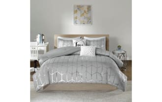 Tina Full/Queen Gray & Silver Geometric 5 Piece Comforter Set