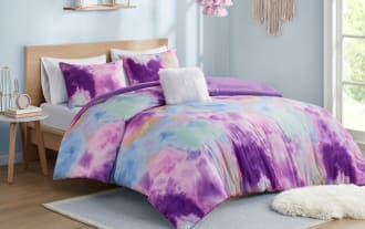Gaze Full/Queen Purple Abstract Reversible 4 Piece Comforter Set