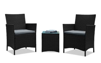 Mikado 3 Piece Gray Wicker Conversation Set