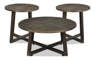 Rosaline Brown Round Coffee & 2 End Table Set